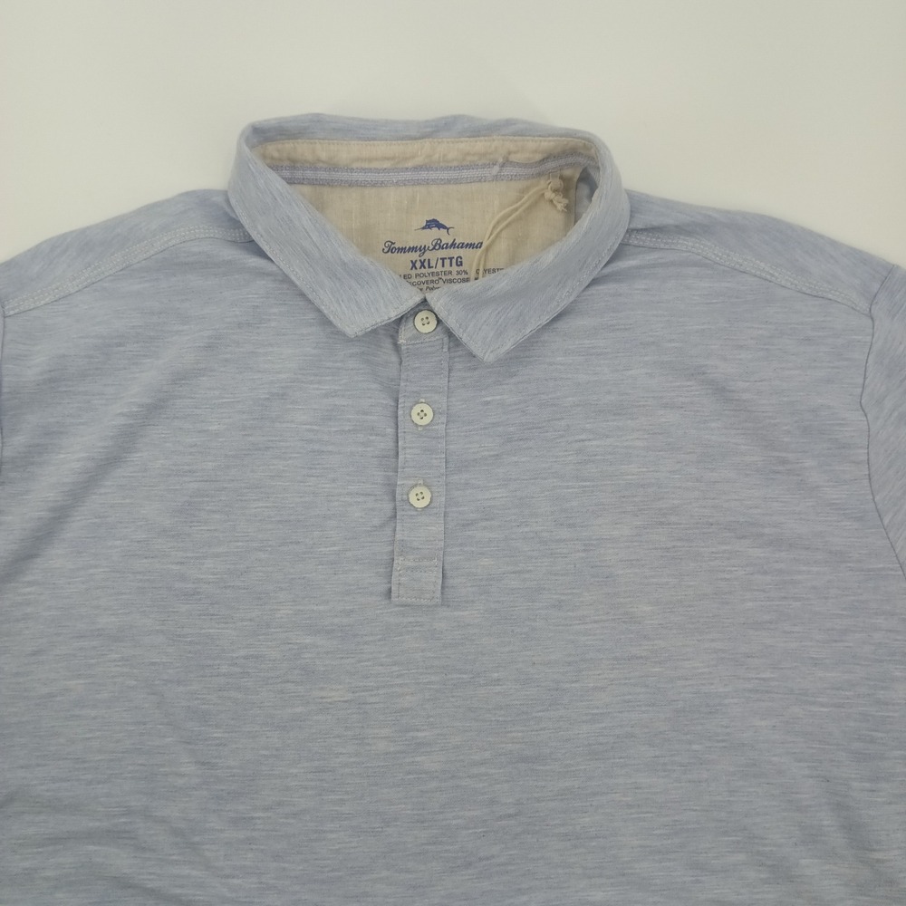 Tommy Bahama Mens XXL Light Blue Heathered Polo‎ Shirt ST226907 Recycled Blend